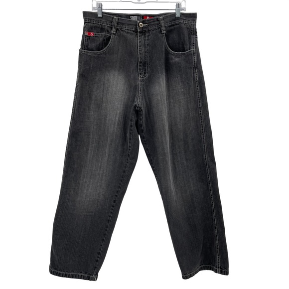 Southpole Baggy Wide Leg Jeans Mens 34x30 Faded Black Y2K Hip Hop Red Tab Vtg. - Picture 2 of 12